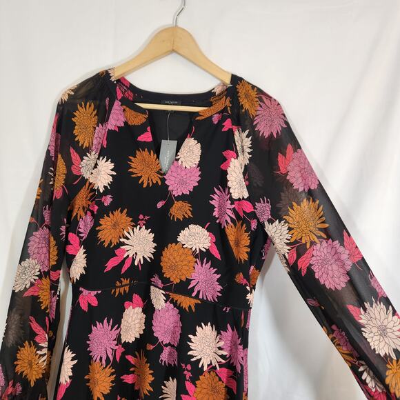 Ann Taylor Floral Chiffon Long Sleeve V neck Dress - Picture 4 of 9